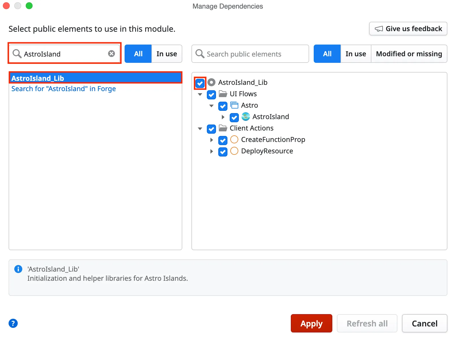 Select Astro Library dependency
