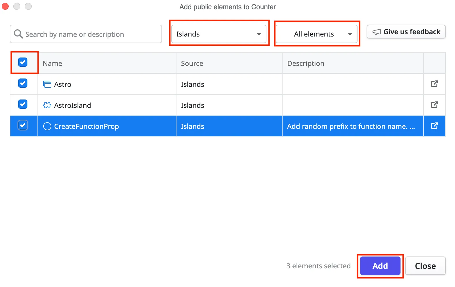 Add Islands elements