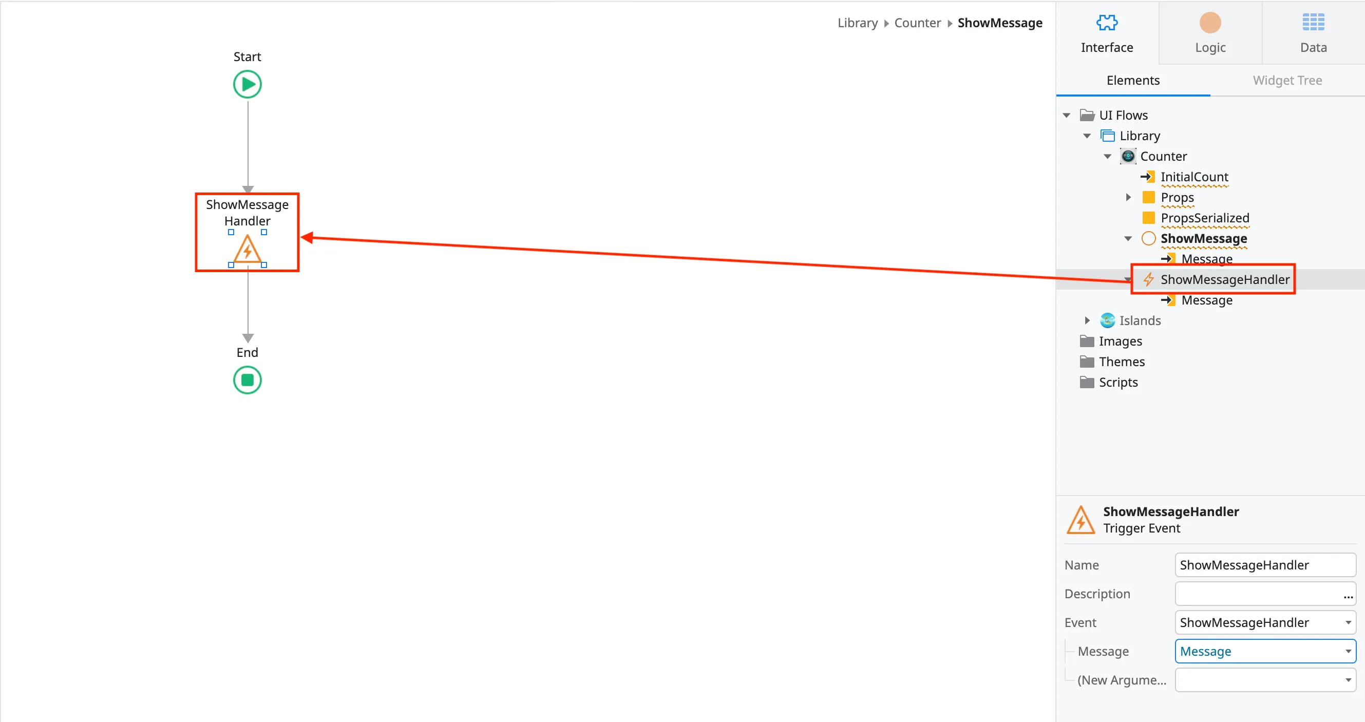 Add event handler to client action