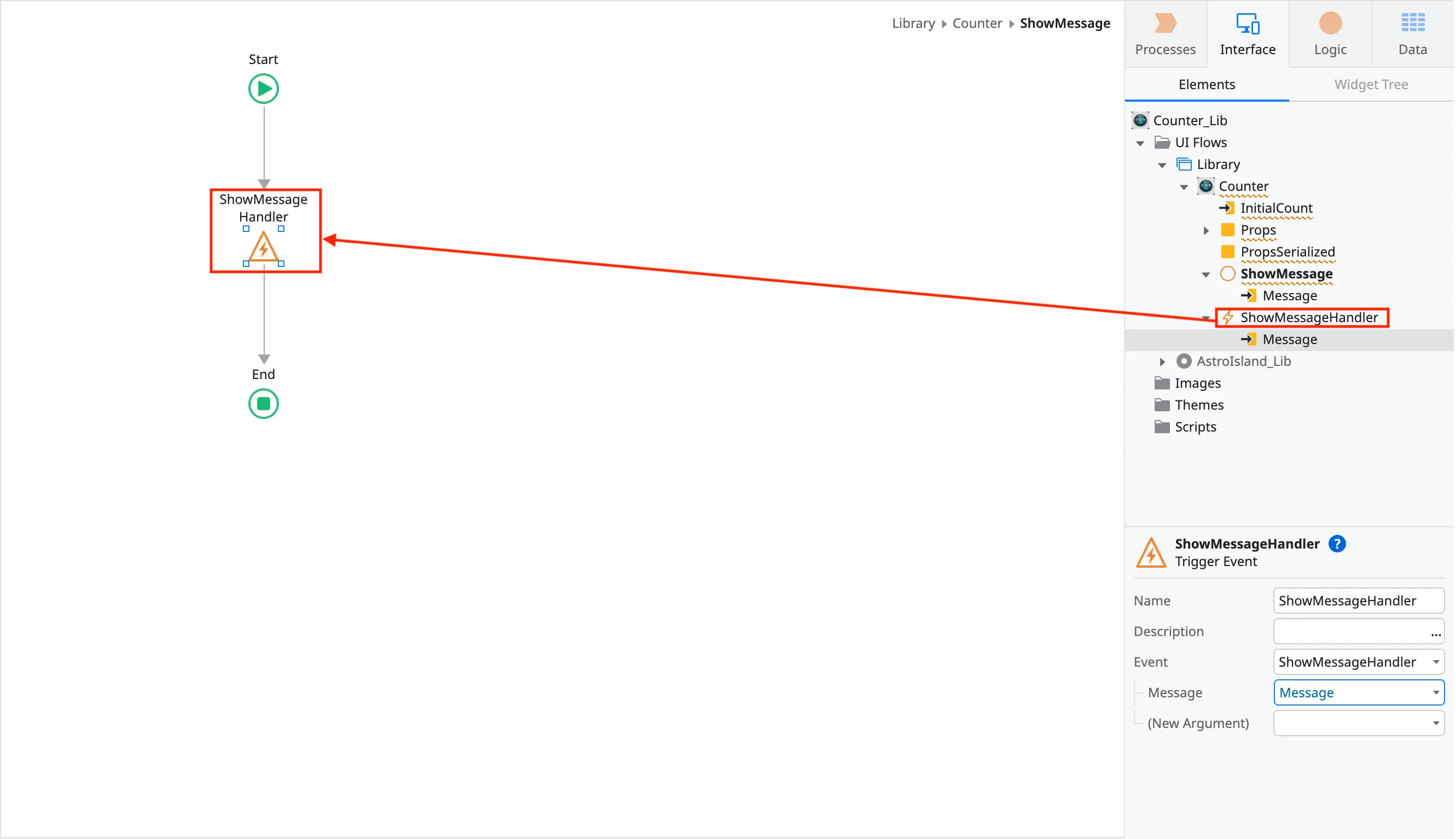 Add event handler to client action