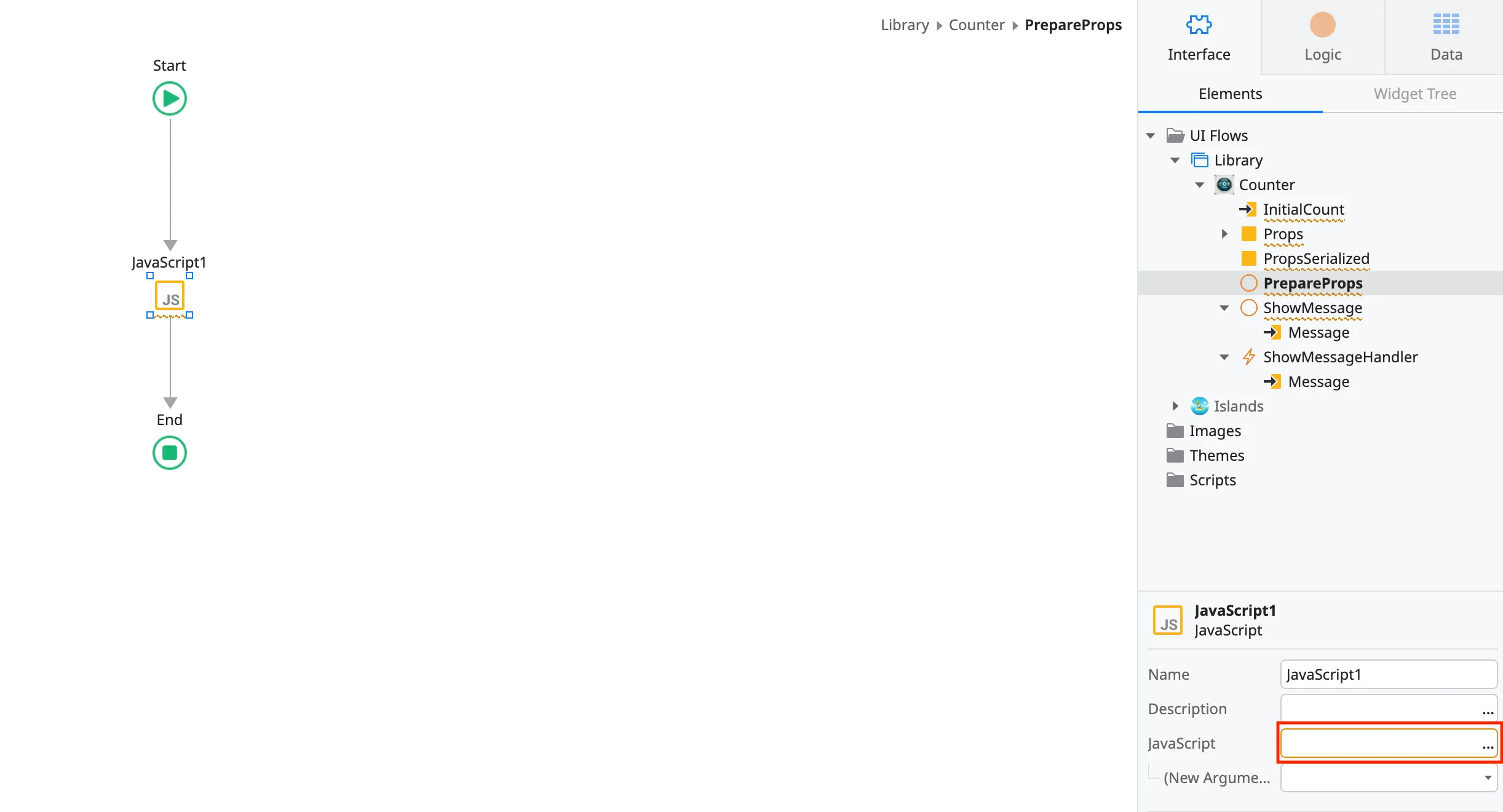 Add JavaScript content for SetFunctionProps