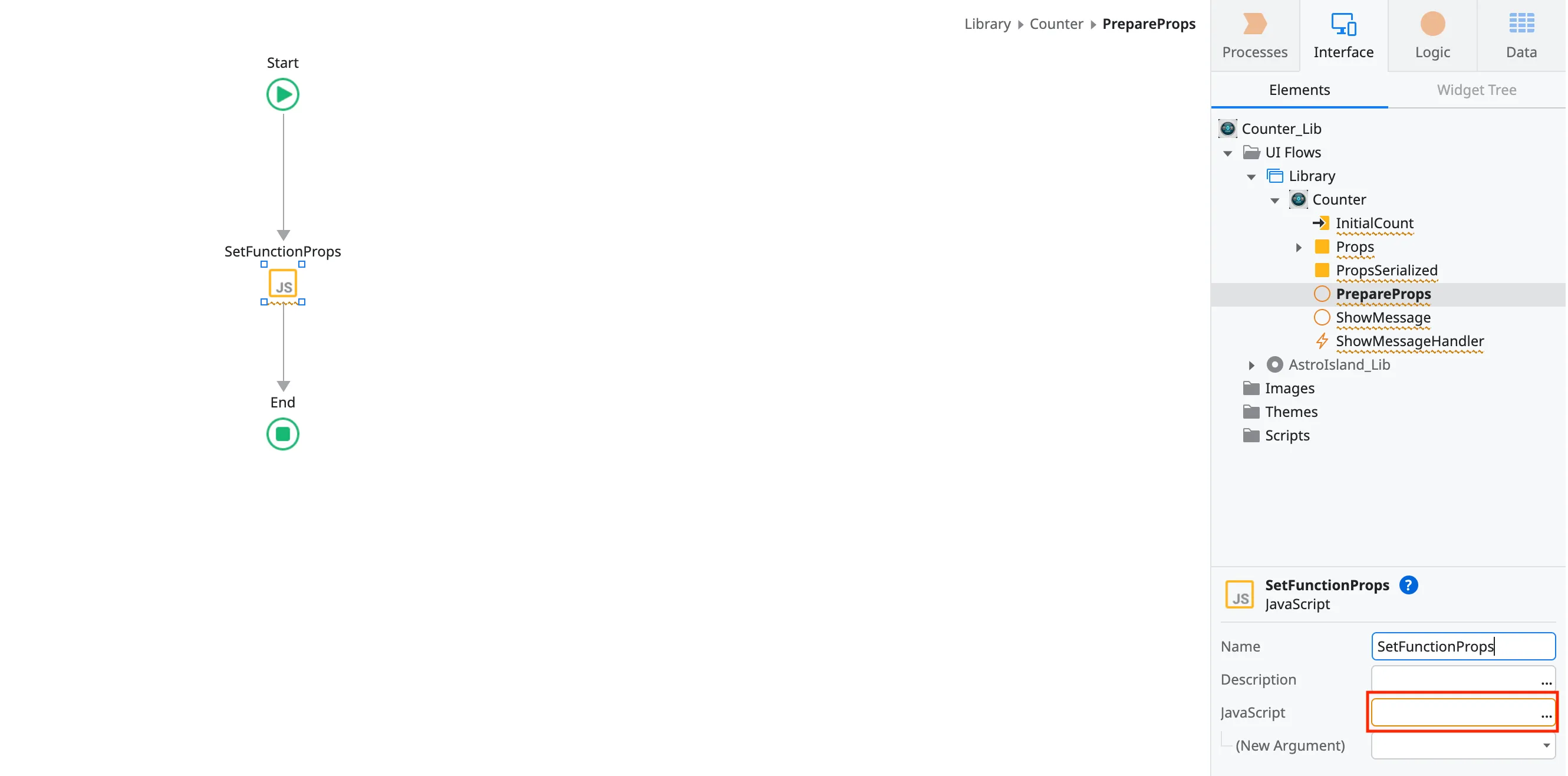 Add JavaScript content for SetFunctionProps