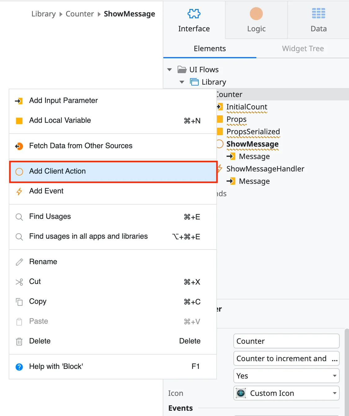 Add Client Action PrepareProps