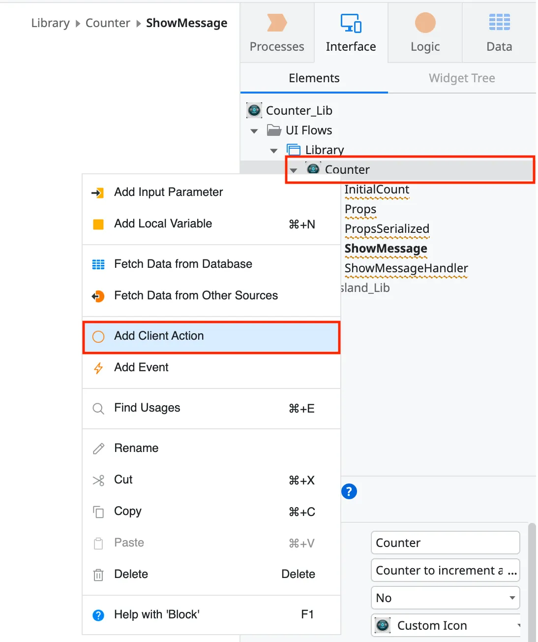 Add Client Action PrepareProps