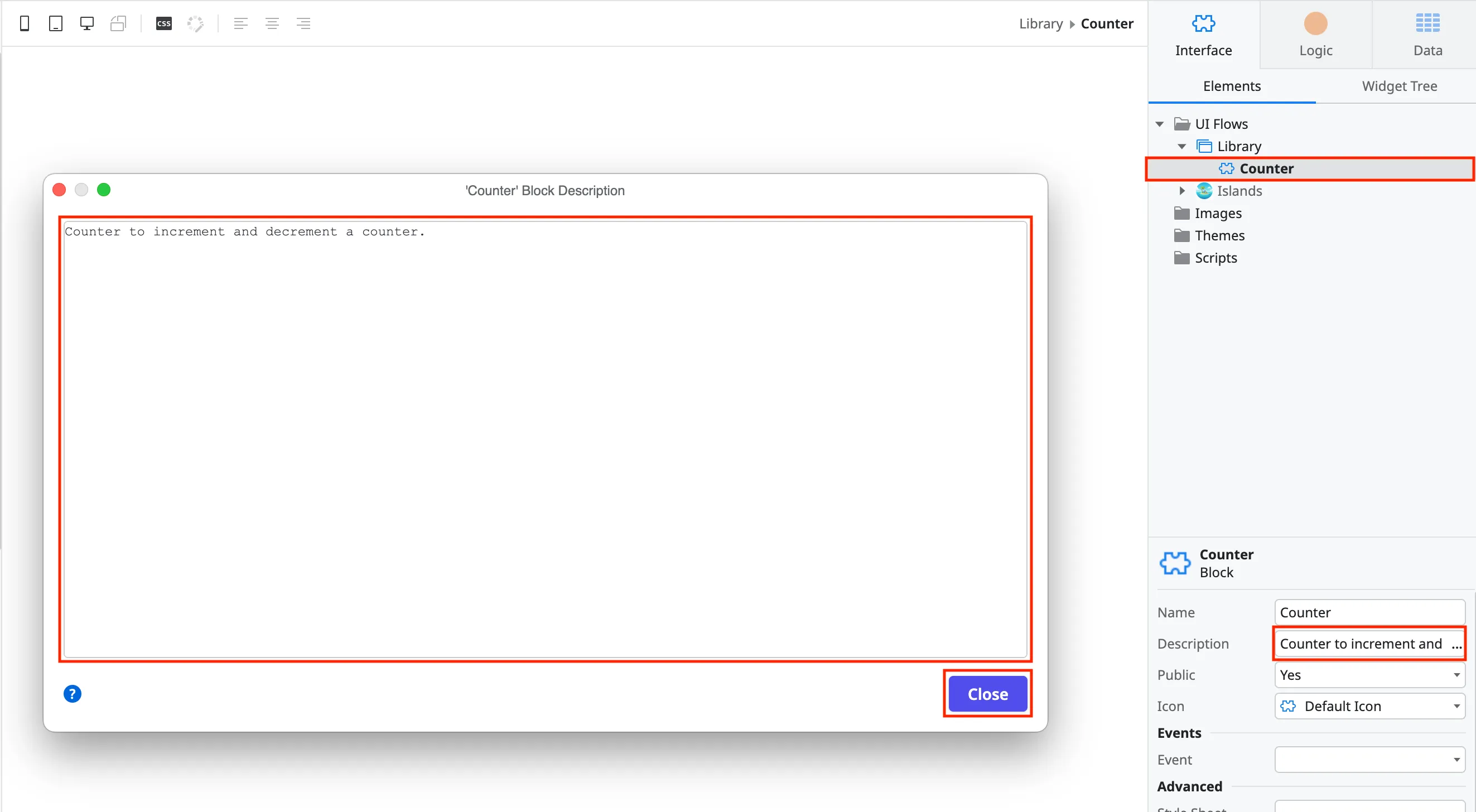 Editing the block description