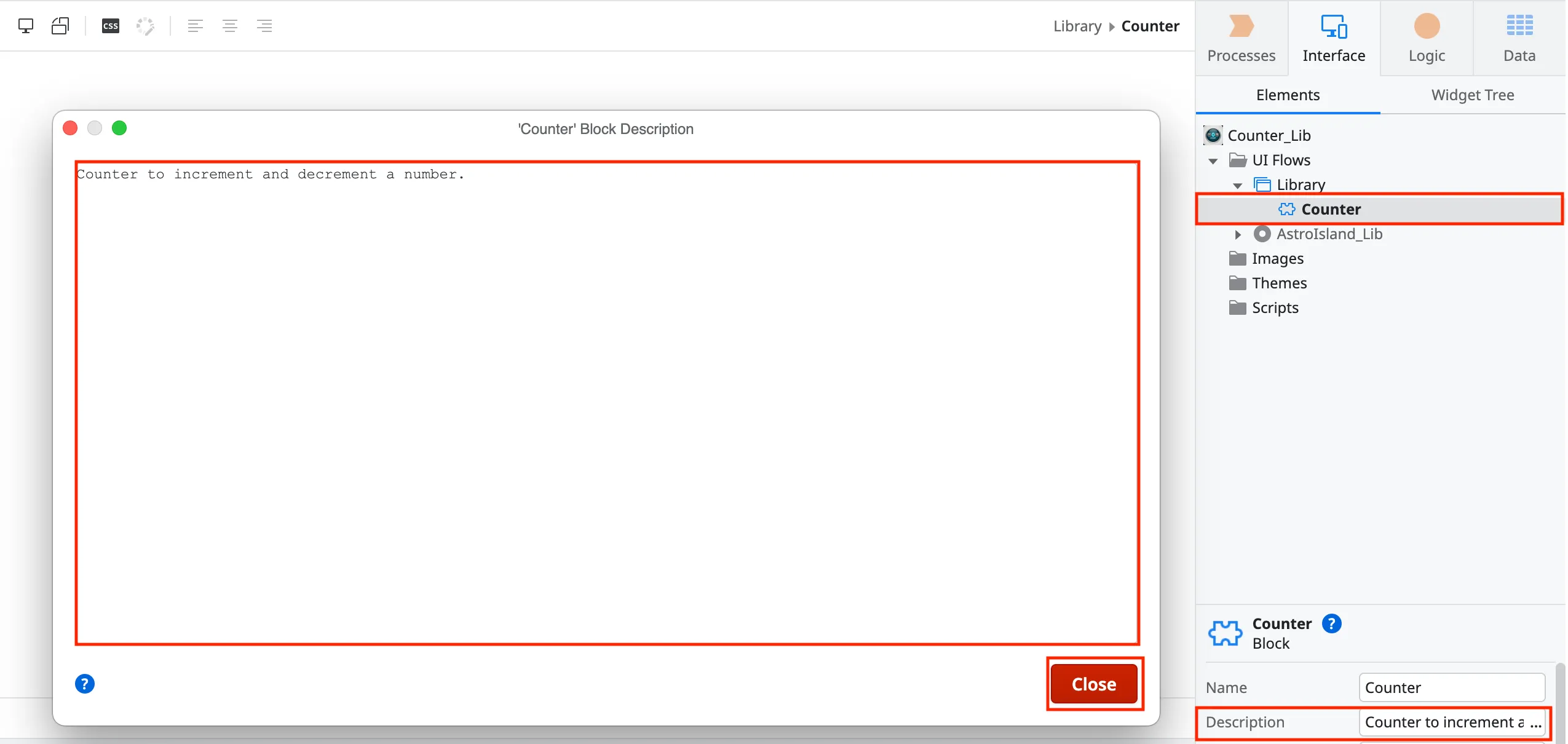 Editing the block description