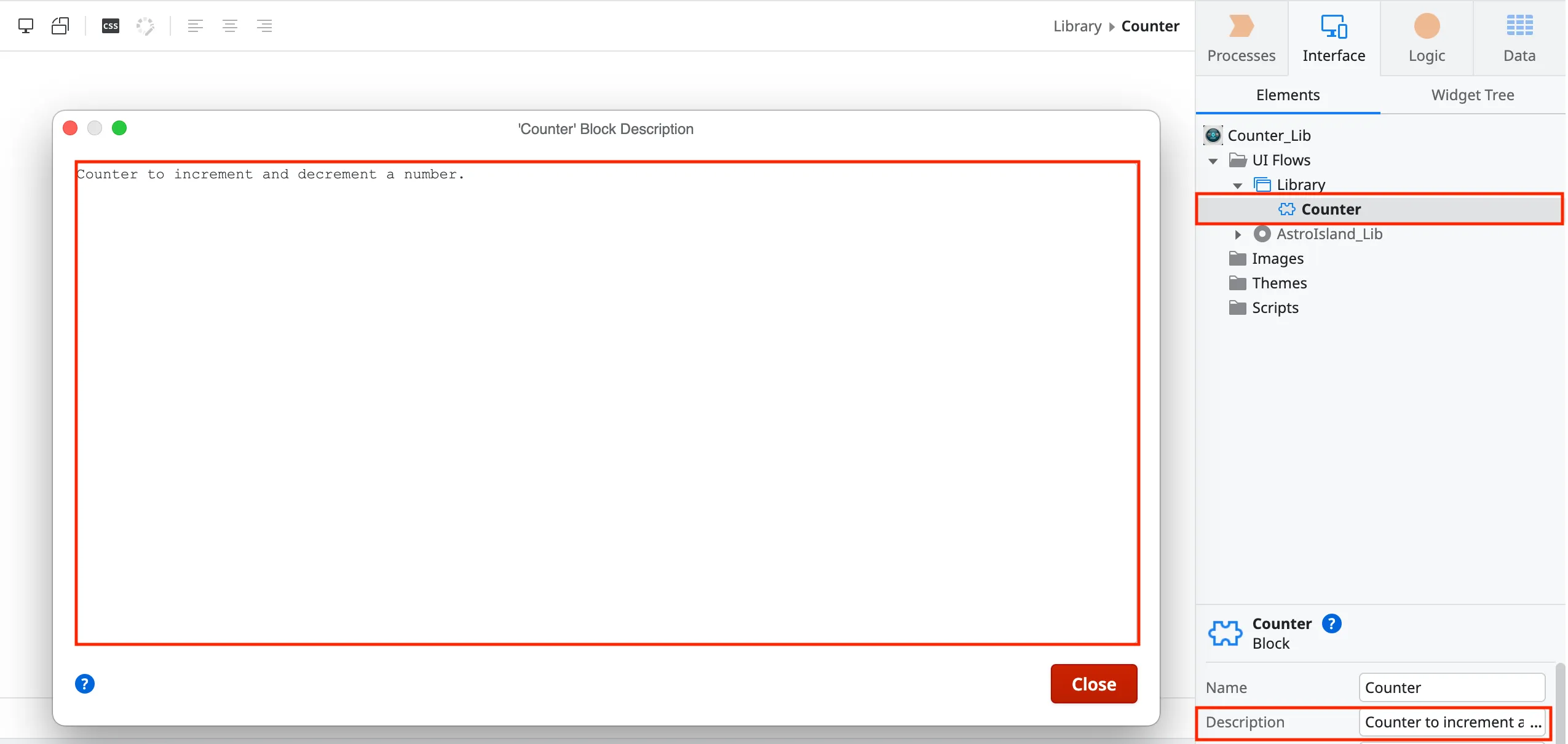Editing the block description