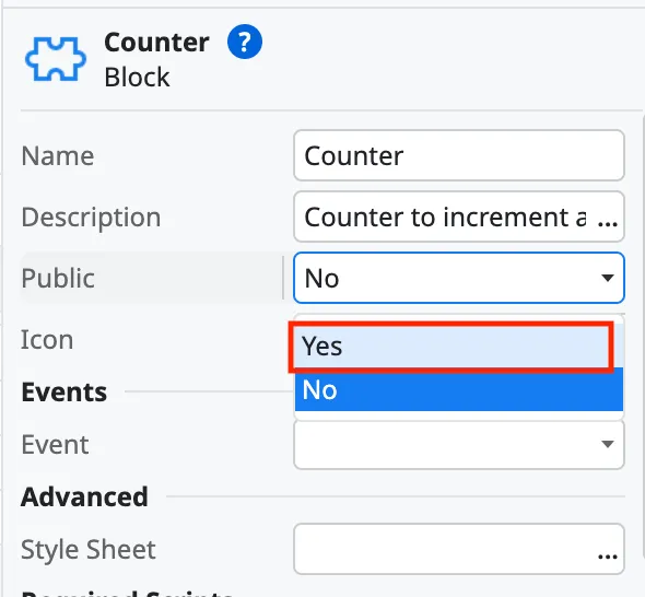 Changing the public attribute of the block
