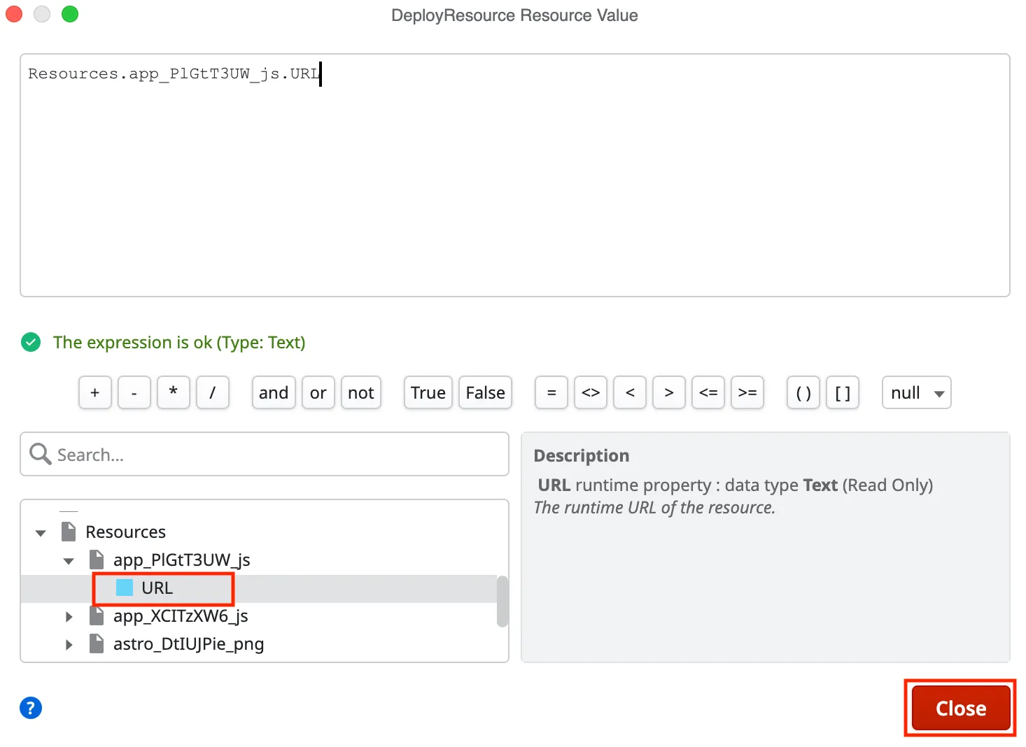 Select Resource URL value
