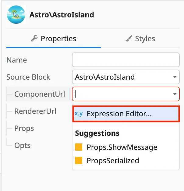 Parameter set Island Component URL