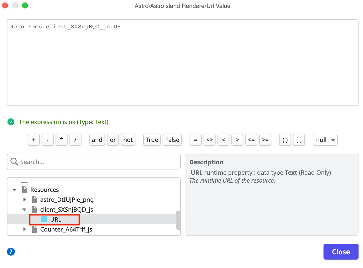 Select Island Renderer URL value