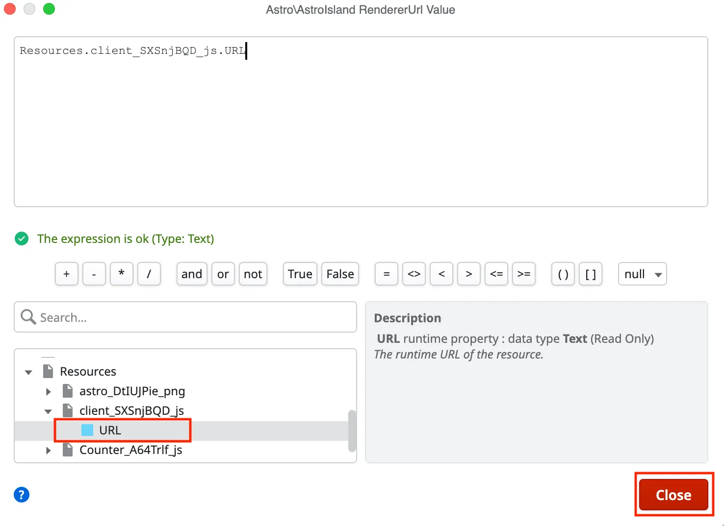 Select Island Renderer URL value