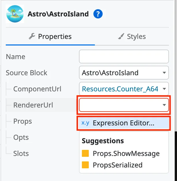 Parameter set Island Component URL