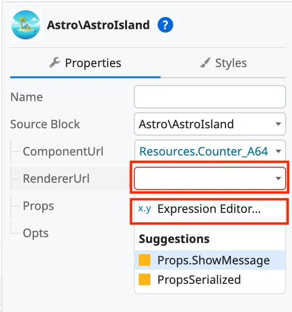 Parameter set Island Component URL