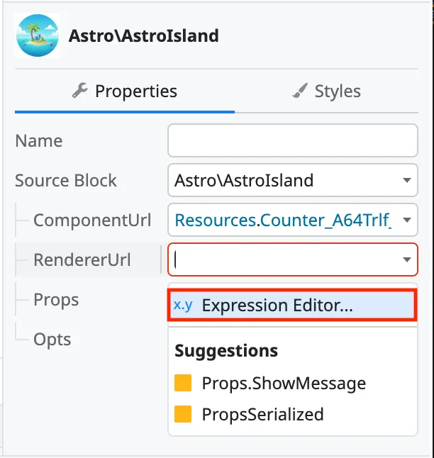 Parameter set Island Component URL