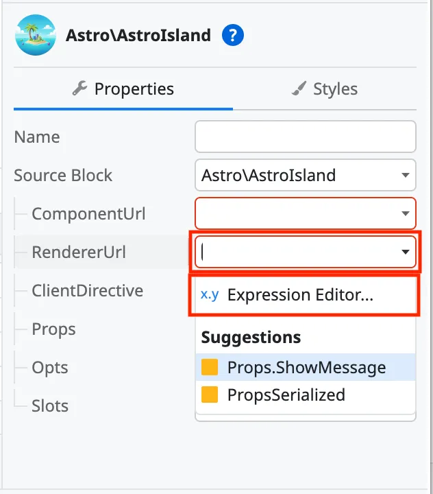 Select Island Renderer URL