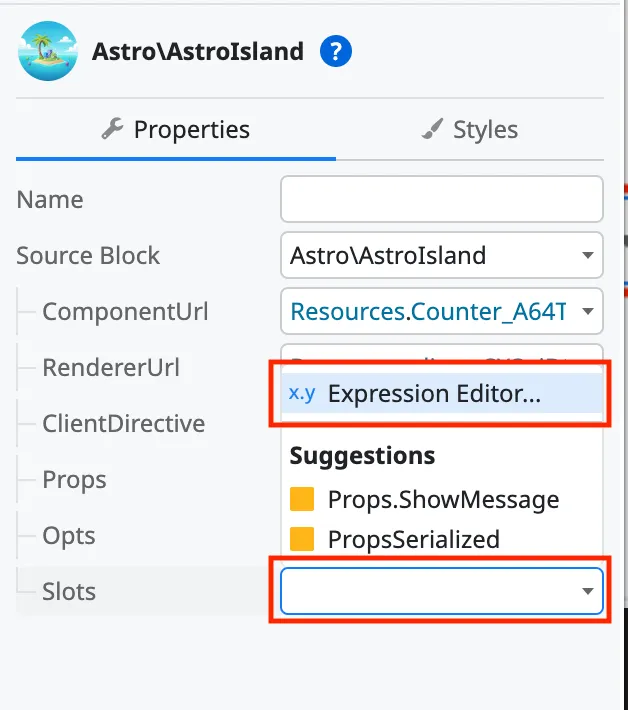 Select Island Slots parameter