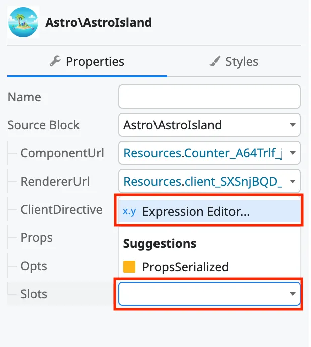 Select Island Slots parameter