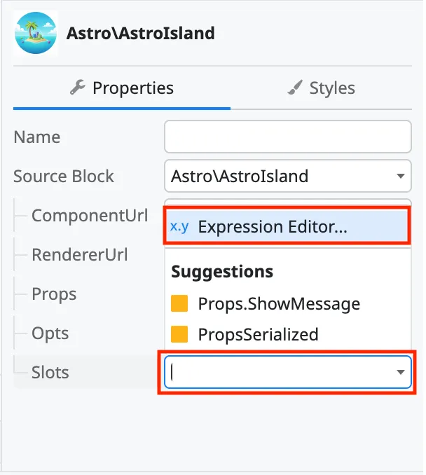 Select Island Slots parameter