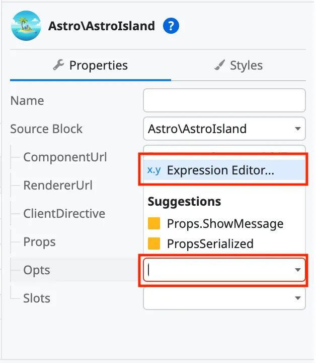 Select Island Opts parameter