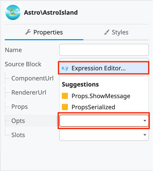 Select Island Opts parameter