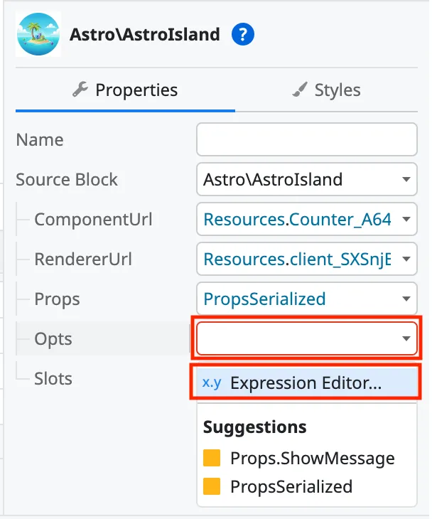 Select Island Opts parameter