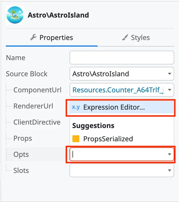 Select Island Opts parameter