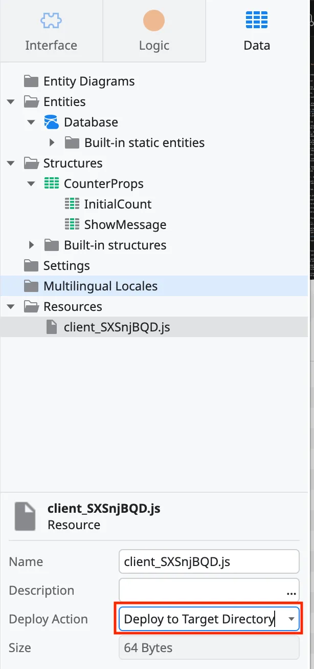 Set the JavaScript property and Deploy Action