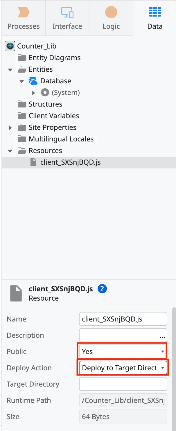 Set the JavaScript property and Deploy Action