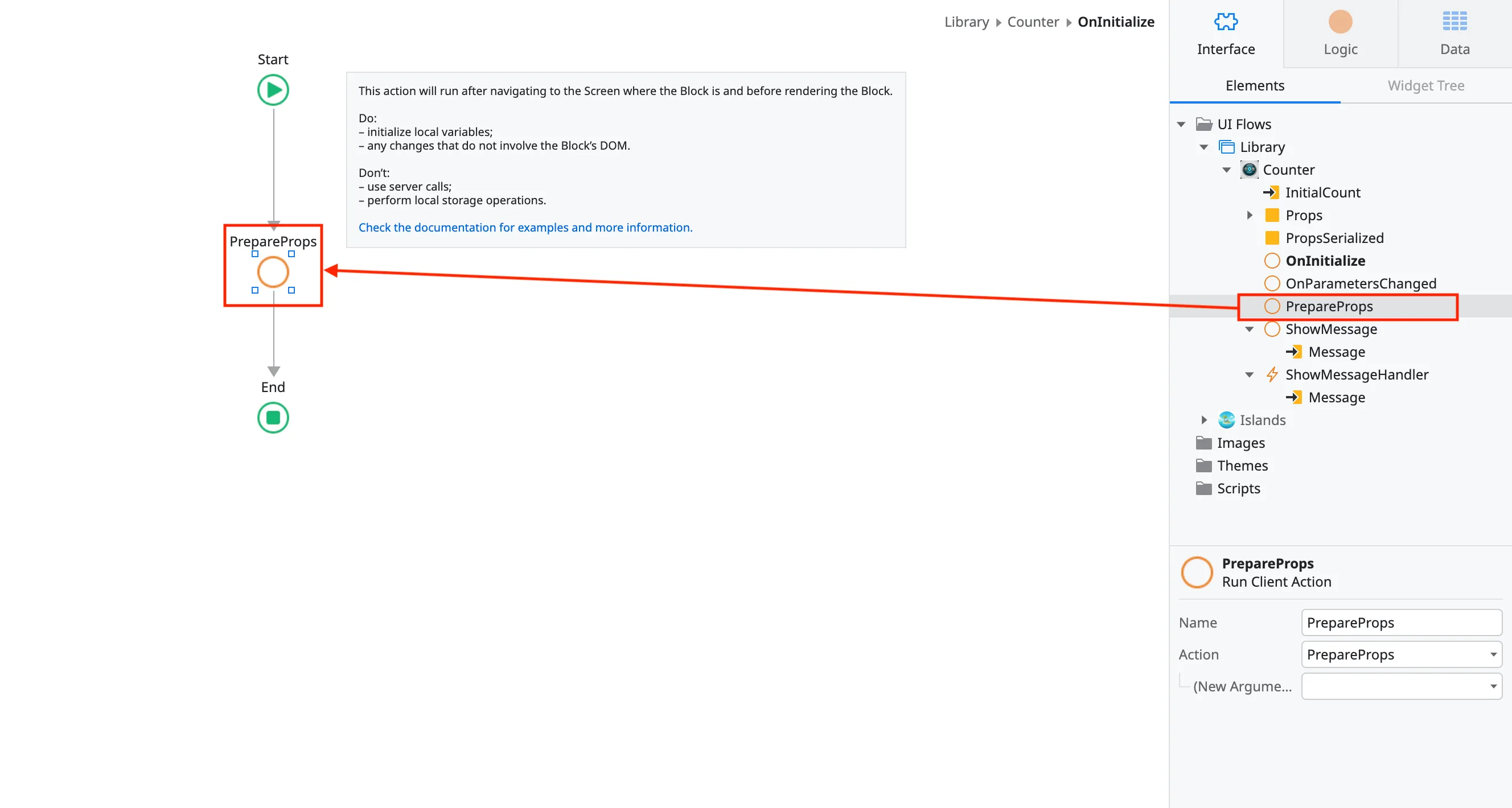 Add PrepareProps to OnInitalize hander