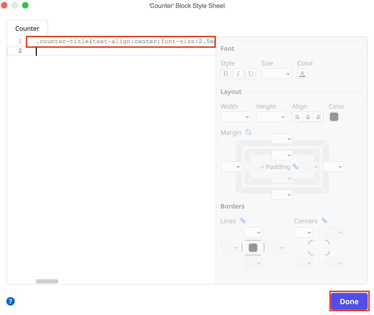 Add the CSS styles to the block