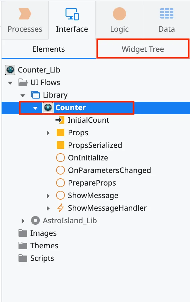 Select the Widget Tree tab